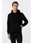 Siyah Regular Düz Kapüşonlu Yaka Sweatshirt 2