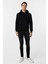 Siyah Regular Düz Kapüşonlu Yaka Sweatshirt 5