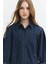 Rahat Fit Balon Kol Taşlı Rinse Koyu Indigo Kadın Jean Gömlek 2