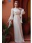 Drape Detaylı Krem Tesettür Abiye Elbise 52285KR 2