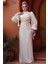 Drape Detaylı Krem Tesettür Abiye Elbise 52285KR 3