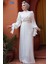 Drape Detaylı Beyaz Tesettür Abiye Elbise 52285B 1