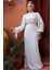 Drape Detaylı Beyaz Tesettür Abiye Elbise 52285B 2
