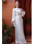 Drape Detaylı Beyaz Tesettür Abiye Elbise 52285B 3
