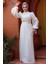 Drape Detaylı Beyaz Tesettür Abiye Elbise 52285B 4
