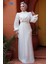 Drape Detaylı Beyaz Tesettür Abiye Elbise 52285B 5