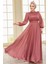 Drape Detaylı Gül Kurusu Tesettür Abiye Elbise 51072GK 1