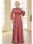 Drape Detaylı Gül Kurusu Tesettür Abiye Elbise 51072GK 2