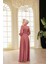 Drape Detaylı Gül Kurusu Tesettür Abiye Elbise 51072GK 4