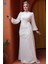 Drape Detaylı Beyaz Tesettür Abiye Elbise 52585B 1
