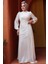 Drape Detaylı Beyaz Tesettür Abiye Elbise 52585B 2