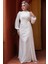 Drape Detaylı Beyaz Tesettür Abiye Elbise 52585B 3
