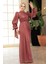 - Drape Detaylı Gül Kurusu Tesettür Abiye Elbise 52285GK 1