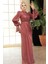 - Drape Detaylı Gül Kurusu Tesettür Abiye Elbise 52285GK 3