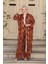 Desenli Turuncu Tesettür Ikili Kimono Takım 12885T 3
