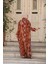 Desenli Turuncu Tesettür Ikili Kimono Takım 12885T 4