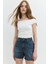Deborah Straight Fit Taşlı Orta Indigo Jean Şort 1