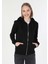 Regular Fit Kapüşonlu Düz Kadın Siyah Sweatshirt 4