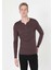 Slim Fit Placket Neck Düz Erkek Mor Uzun Kol Tişört 4