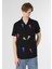 Regular Fit Shirt Neck Baskılı Siyah Erkek Kısa Kol Gömlek 3