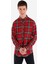 Regular Fit Shirt Neck Ekoseli Erkek Kirmizi Uzun Kol Gömlek 1