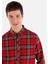 Regular Fit Shirt Neck Ekoseli Erkek Kirmizi Uzun Kol Gömlek 4
