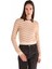 Slim Fit Yuvarlak Yaka Çizgili Kadın Bej Kazak 1