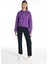 Regular Fit Kapüşonlu Baskılı Kadın Mor Sweatshirt 3