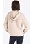 Regular Fit Kapüşonlu Baskılı Kadın Bej Sweatshirt 2