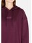 Comfort Fit Kapüşonlu Baskılı Kadın Mor Sweatshirt 5
