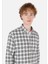 Slim Fit Shirt Neck Ekoseli Erkek Ekru Uzun Kol Gömlek 4