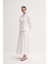 Beyaz %100 Pamuk Yüksek Bel Yandan Fermuarlı Pileli Uzun Etek 1