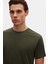 Slim Fit Haki Bisiklet Yaka %100 Pamuklu Nefes Alabilen T-shirt 4HC141996753M 2