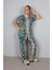 Desenli Likralı Viskon Düğmeli Büyük Beden Pijama Takımı 2