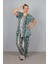 Desenli Likralı Viskon Düğmeli Büyük Beden Pijama Takımı 3