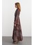 Floral Desenli Uzun Elbise Kahve 4