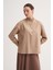 Açık Kahve %100 Pamuk Hakim Yaka Oversize Bluz 3