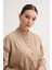 Açık Kahve %100 Pamuk Hakim Yaka Oversize Bluz 6