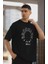 Unisex Bisiklet Yaka Baskılı Oversize T-Shirt 1