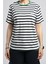 Malory Kadın %100 Pamuk O Yaka T-Shirt Ekru-Lacivert Çizgili 1
