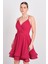 Kadın Kruvaze Yaka Kısa Abiye Elbise 0990237 Vişne 2