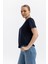 Bisiklet Yaka Pamuklu Normal Fit Basic Kısakol T-Shirt Lacivert 4