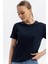 Bisiklet Yaka Pamuklu Normal Fit Basic Kısakol T-Shirt Lacivert 7