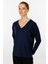 V Yaka Basic Triko Bluz-Lacivert 1