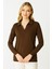 Polo Yaka Uzun Kollu Triko Bluz-Kahve 1