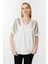 Omuz Taşlı Kısa Kollu Bluz-Ekru 2