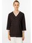 V Yaka Ribanalı Örme Bluz-Kahve 3