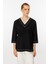 V Yaka Ribanalı Örme Bluz-Siyah 4