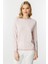 Çizgili Uzun Kol Yazlık Triko Bluz-Pudra - Ekru 3