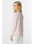 Çizgili Uzun Kol Yazlık Triko Bluz-Pudra - Ekru 5